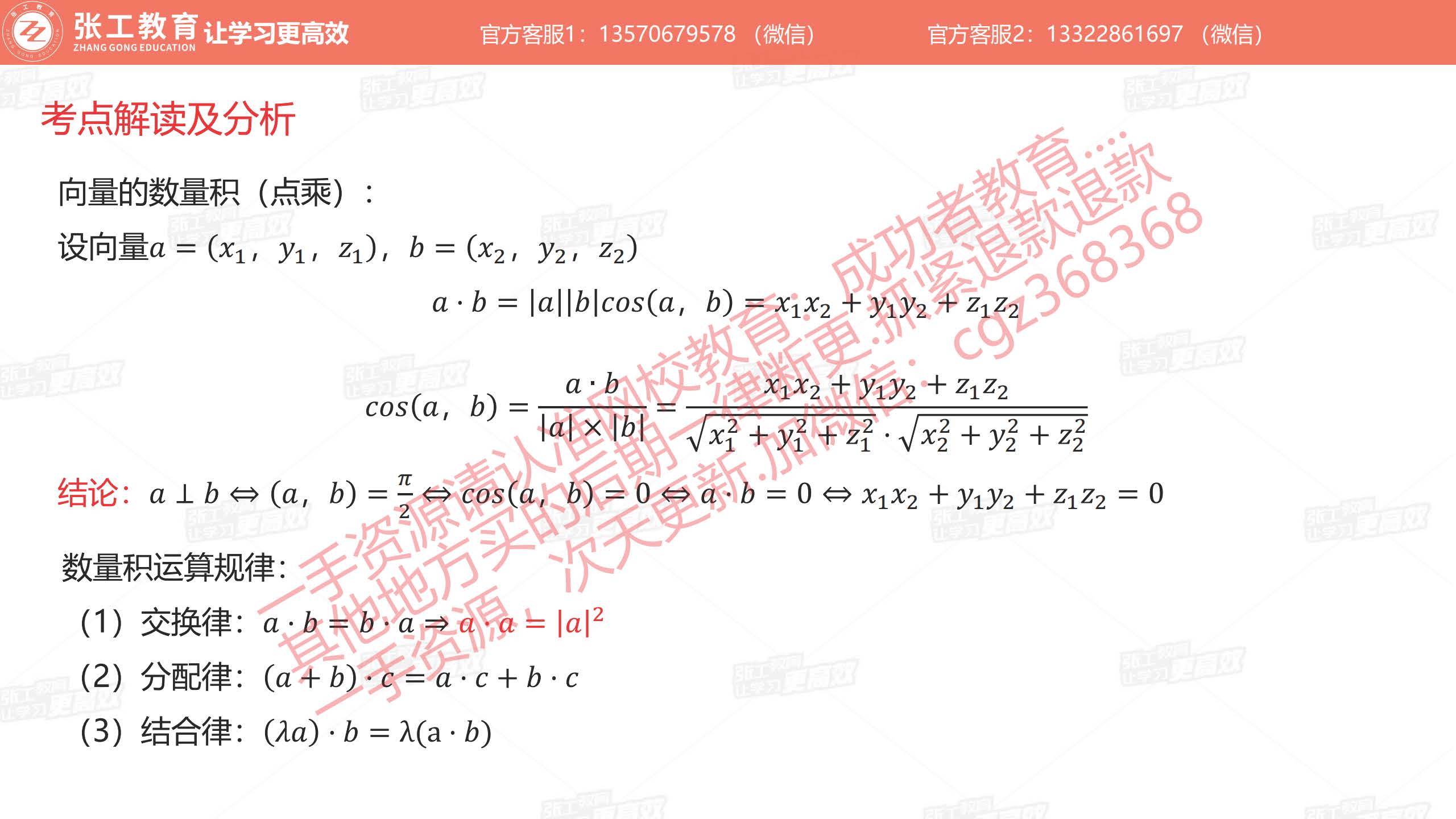 向量的数量积（点乘）、运算规律