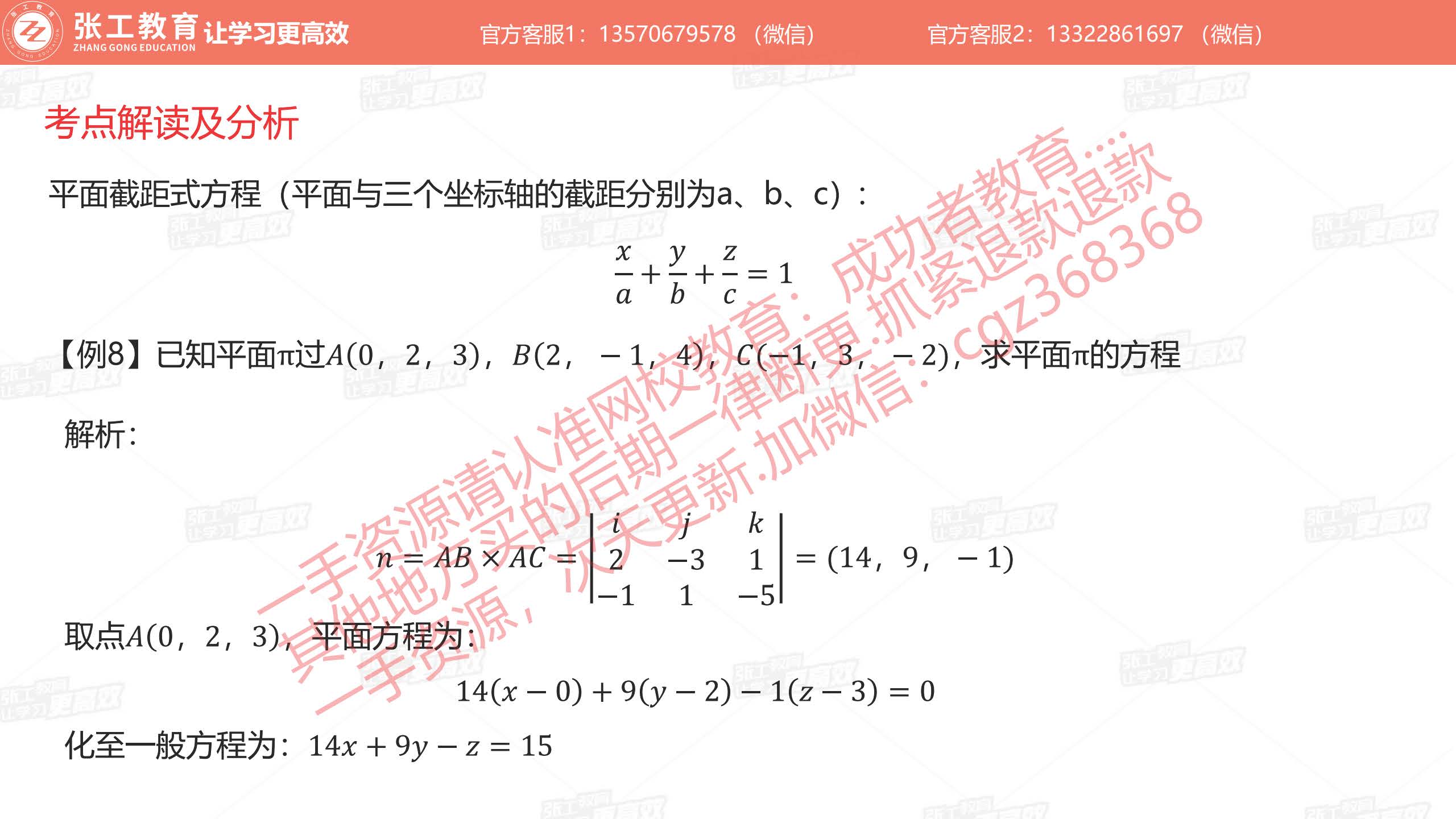 平面的截距式方程