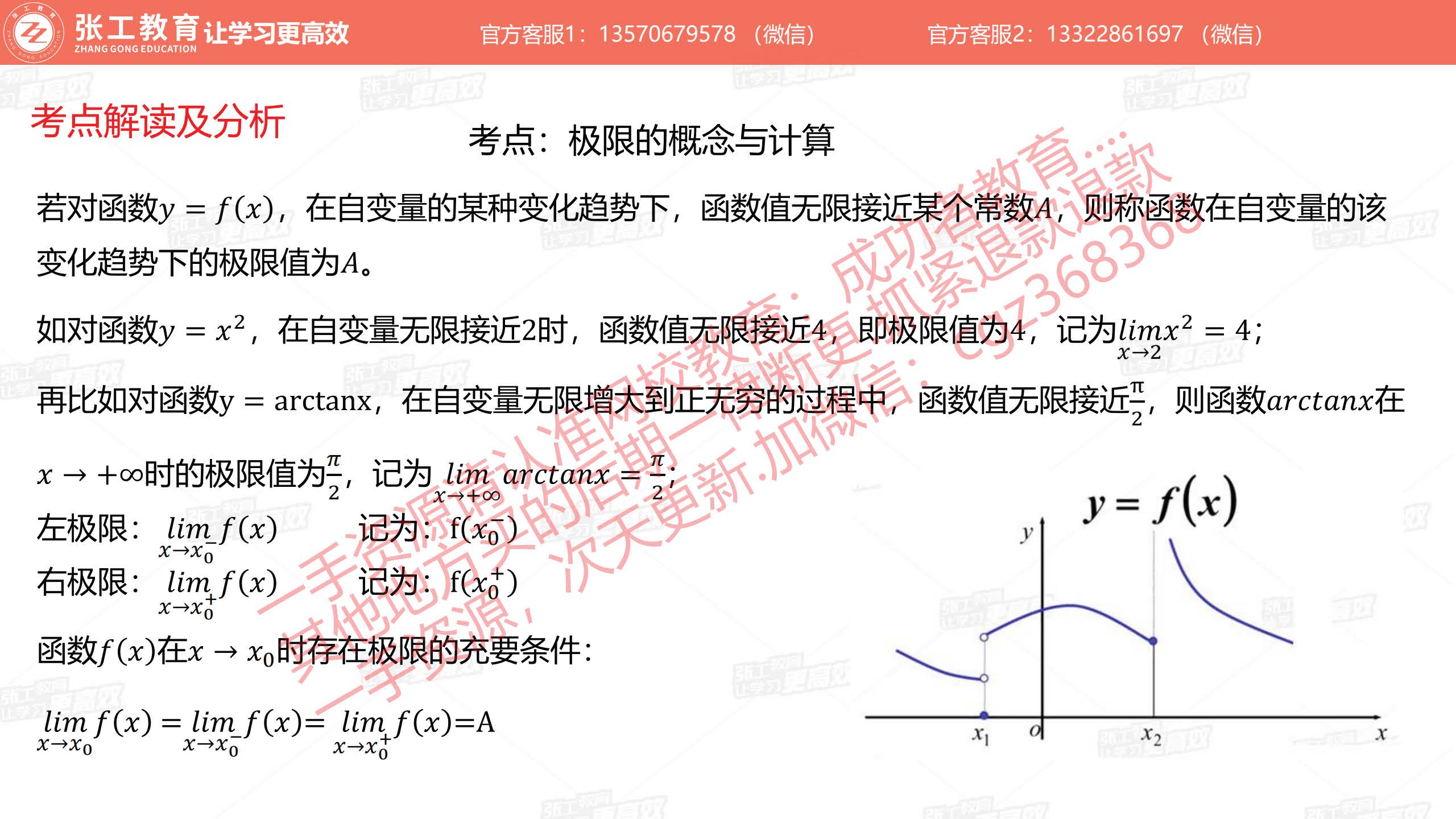 极限的概念：左极限、右极限、极限存在的充要条件