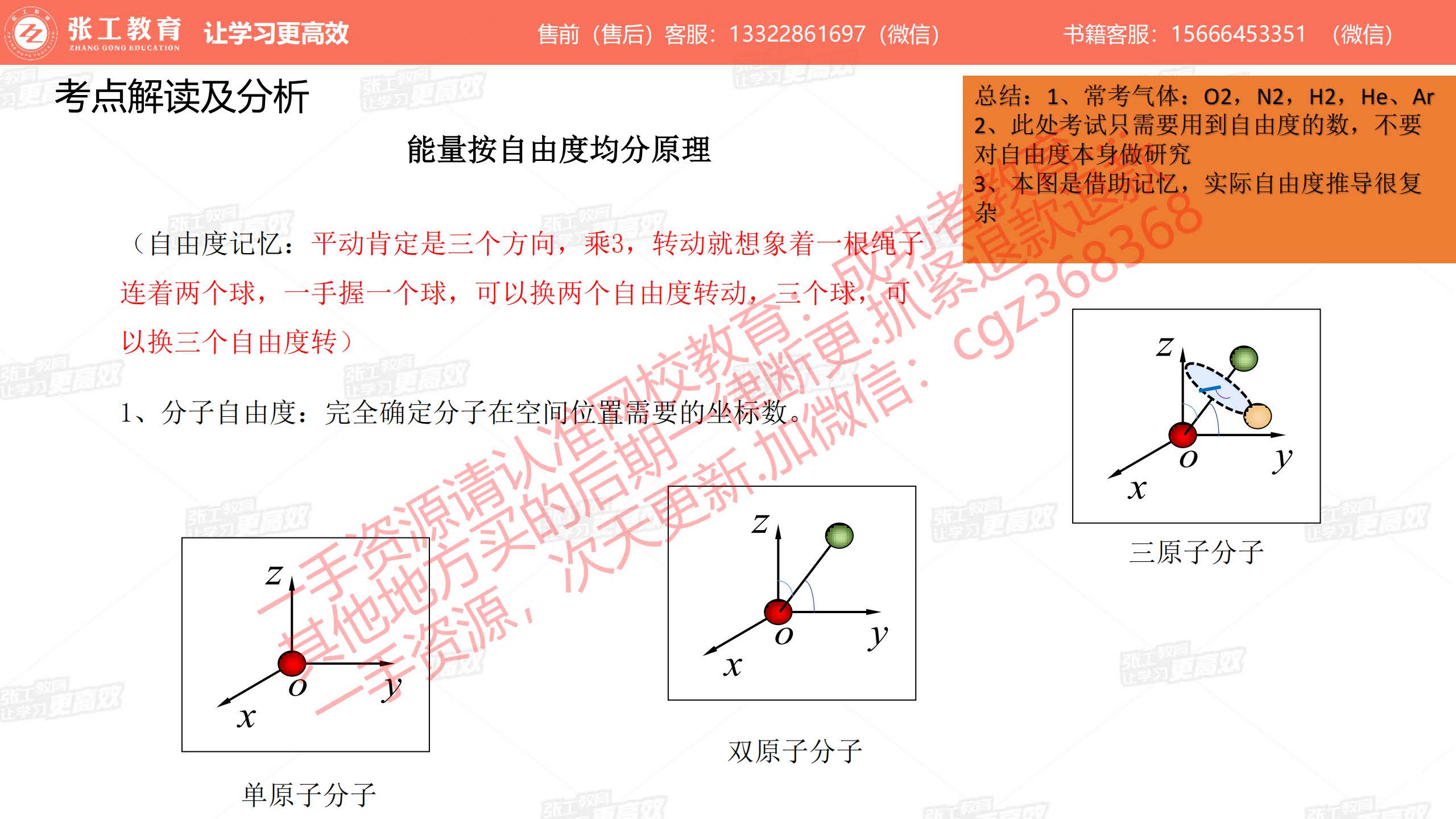 分子自由度：单原子、双原子、三原子分子